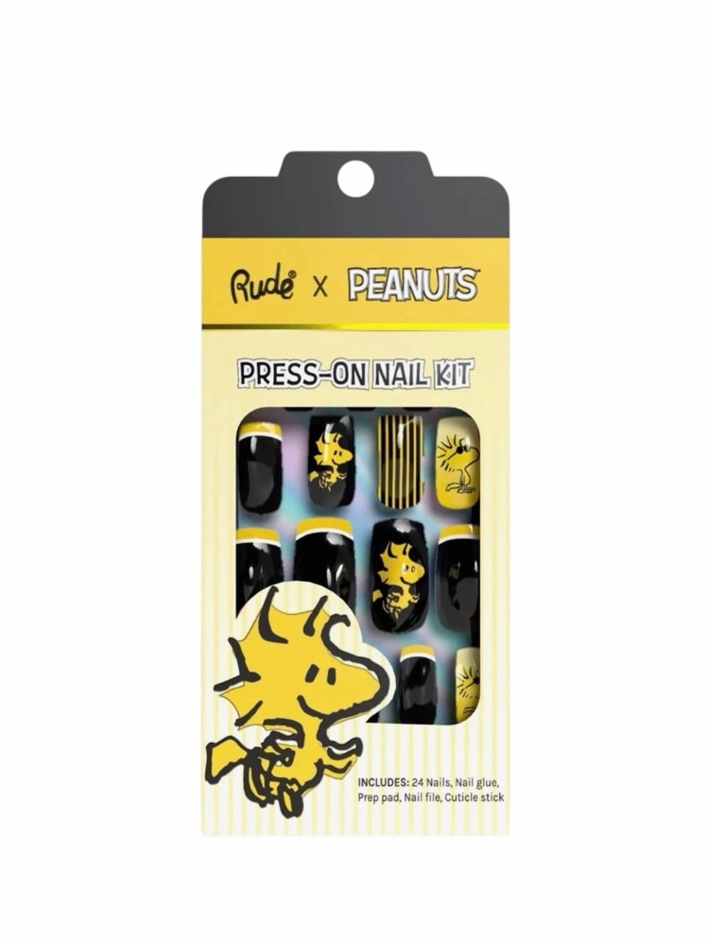 Rude x Peanuts Woodstock Yellow & Black Stripe Bird 24 Piece Press-On Nail Set